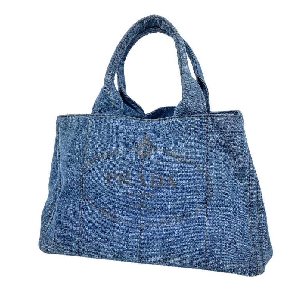 Prada Canapa Denim Tote Bag, Navy, Women's